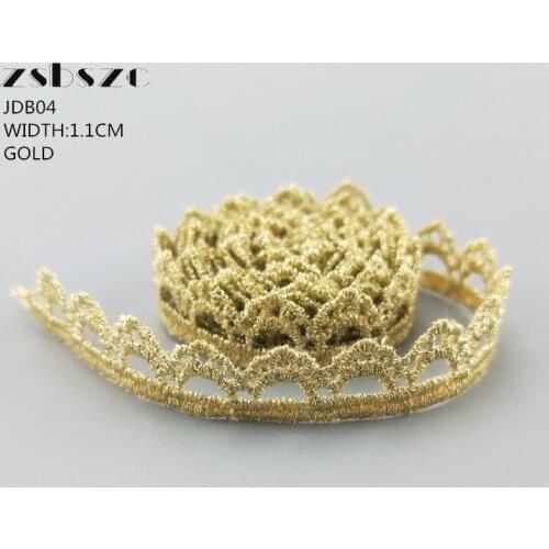1.1CM Width 10Yards Gold/BLACK/WHITE Lace Ribbon Wave Trim Glitter Dress DIY Lace Necklace Accessories