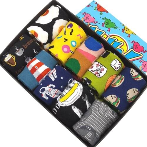 10 Pairs/Pack Men Woman Fun Funny Dress Socks Harajuku Crazy Colorful Cool Novelty Cute Fashion Design Cotton Socks Unisex