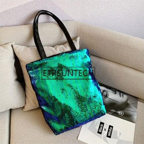 10pcs Tote Bag Women Sequins Colorful Shoulder Bags Princess Shopping Bags Bling Handle Bags Shoulder Messenger Handbags