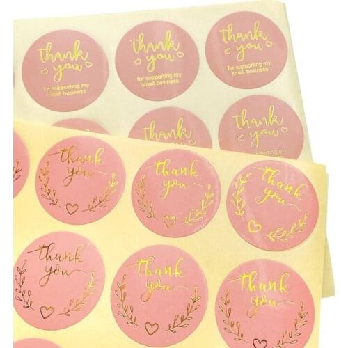 120pcs Bronzing sticker pink cute love Round Thank You self adhesive package sealing label 3.5CM