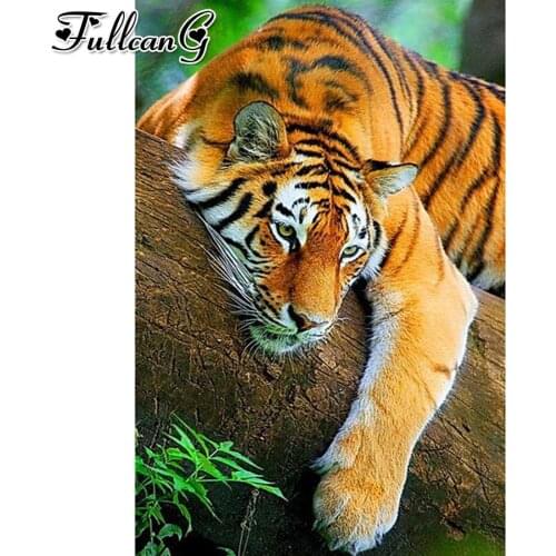 FULLCANG Tiger animal diy 5d diamond mosaic diamond painting full square round diamond embroidery sale home decoration FC2559
