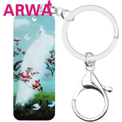 ARWA Acrylic Rectangle Pigeon White Peacock Peafowl Keychains Long Wild Bird Animal Keyring Jewelry For Women Men Kid Charm Gift