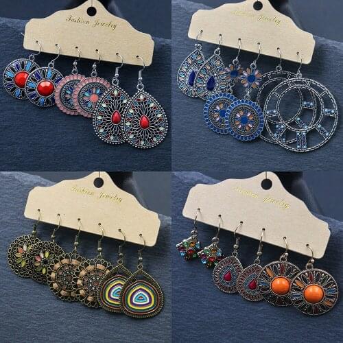 Bohemia Ethnic Multicolor Water Drop Earring for Women 2020 Fashion Big Geometric Statement Earrings Set Vintage Wedding Jewelry