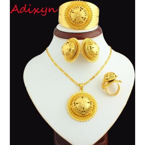 Big Size Ethiopian Jewelry Sets 24K Gold Color Necklace/Earring/Ring/Bangle/Pendant Women Bridal Eritrea Wedding Accessories