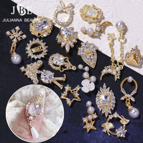 1pcs Pendant Chain 3D Alloy Butterfly Nail Art Zircon Pearl Metal Manicure Gold Nails Stud DIY Accessories Nail Decoration