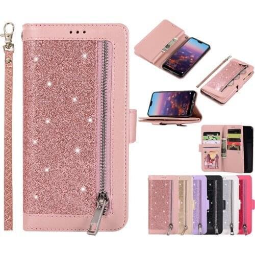 Case For Samsung Galaxy M10 M20 M30 A10 A20 A30 A50 Cover Coque Bling Glitter Flip Stand leather zipper wallet Case kimTHmall
