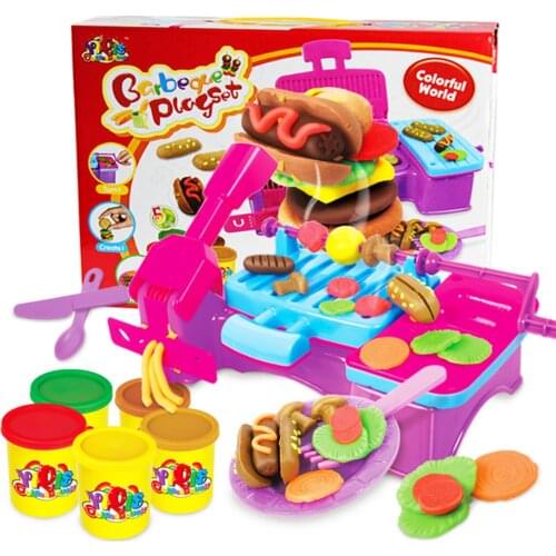 DIY Plasticine Playdough Toy Barbecue Grill Machine Clay Dough Tool Kids Pretend Play DIY Toy for Children Handmade Noodle Maker