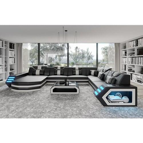 Genuine Leather Sofa with LED Lights modern living room furniture Music Player Recliner sectionals Sofas