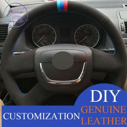 For Skoda Octavia Superb Fabia Octavia Yeti Black Leather Suede Car Steering Wheel Cover Anti-slip fit all season