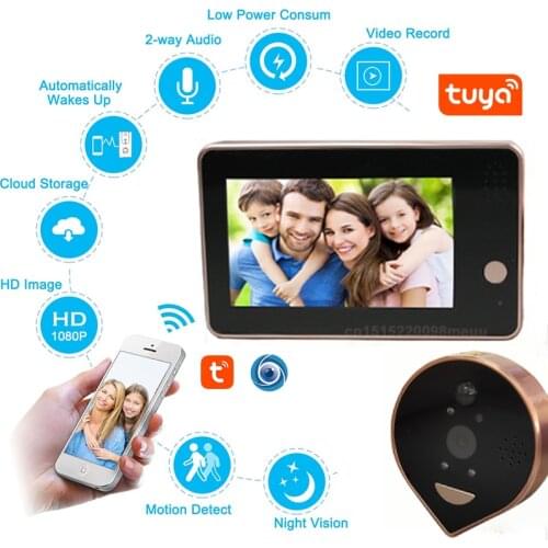 SmartHome Video Doorbell Peephole Doorbell Camera wifi 4.3 Inch HD1080P Night PIR Wecsee tuya APP wireless call For IOS Andriod