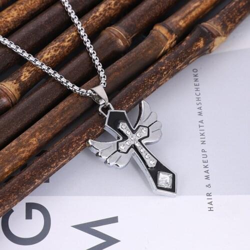Korean Version Of Ins Cross Wings Pendant Necklace Unisex Retro Punk Hip Hop Rock Party Anniversary Couple Mothers Day Gift