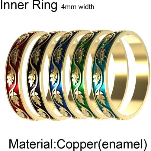 Floya Leaf Enamel Accessories Inner Rings Stackable Copper Ring Women Gold Filled Ring 4mm Interchangeable Combination Band