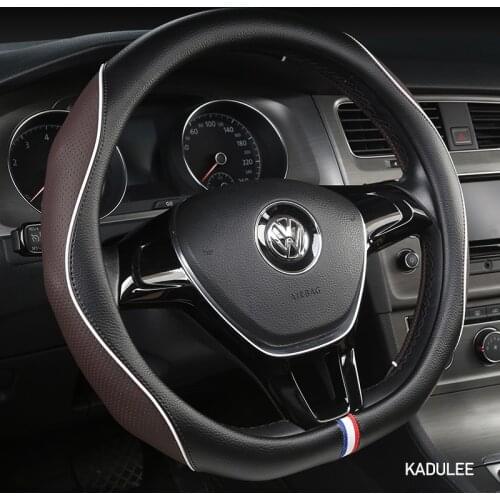 KADULEE Microfiber Leather Car Steering Wheel Cover For Jaguar XF XE F Pace XJ X-type Ruitar E Pace Emblem S-type