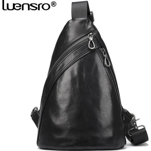 Mens Genuine Leather Chest Bag Shoulder/Messenger Bag Men Sling Bags Travel Day Pack Fashion Design Boys Crossbody Bags