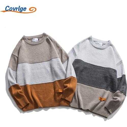 Covrlge Sweater Male Autumn Winter Japanese Stripe Original Trendy Brand Striped Round Neck Casual All-match Sweater MZM085