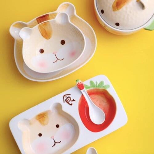 Children‘s Dinner Plate Set Ceramic Kitchen Plate Breakfast Tableware Set Food Dishes Rice Salad Noodles Bowl Soup Kitchen