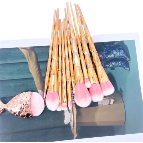 11pcs Diamond Fish Makeup Brush Set Foundation Blending Power Eyeshadow Contour Concealer Blush Cosmetic Beauty Make Up