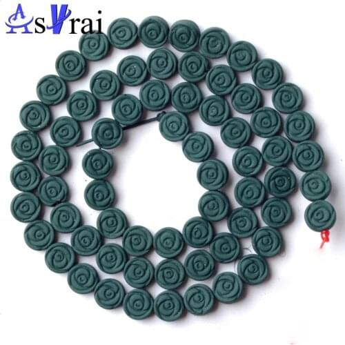Natural Stone Dark Green Flowers Rubber Hematite Beads For Jewelry Making 6 mm Loose Spacer Beads DIY Bracelet Accessories 15"