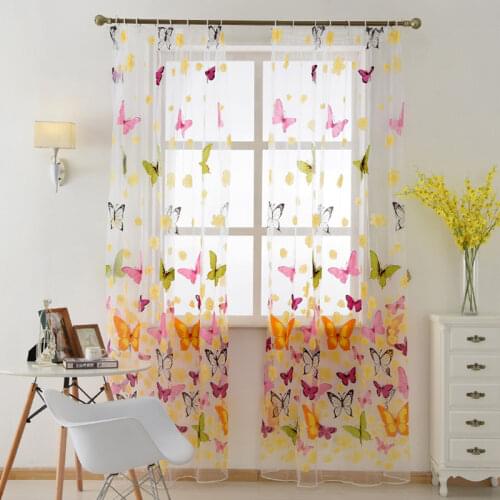 New Printed Large Butterfly Curtain Printing Screen Sample Window Curtain Tulle Window Screens Sheer Voile Door Curtains Drape