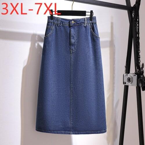 New 2021 Ladies Spring Autumn Plus Size Denim Long Skirt For Women Large Casual Loose Cotton A-line Blue Skirts 4XL 5XL 6XL 7XL