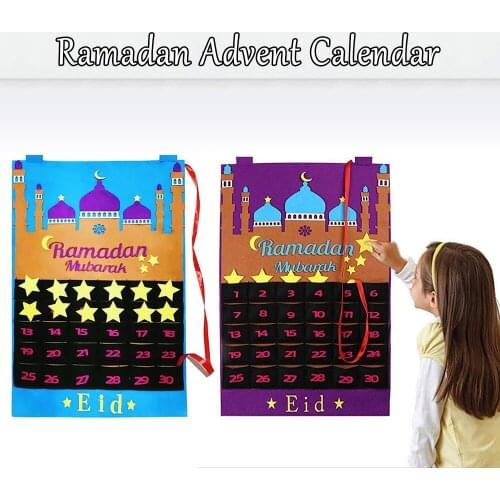 Newest Eid Mubarak 30days Advent Calendar Hanging Felt Countdown Calendar for Kids Gifts Ramadan Party Decorations Supplies 2