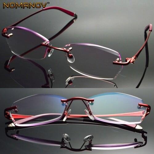 Luxury British Lady Diamond Cutting 100% Titanium Alloy Rimless Frameless Reading Glasses + Box +0.75 +1 +1.75 +1.5 +2 to +4