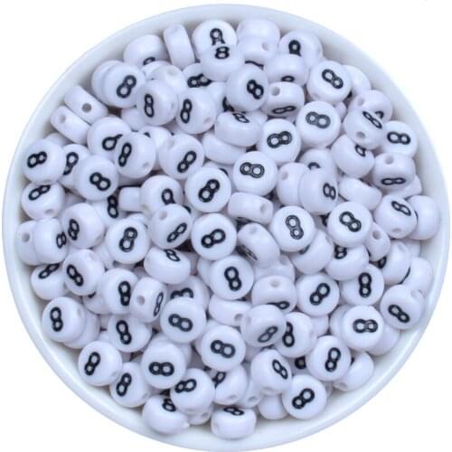 Single Number 8 4*7mm 100pcs Handmade Round letter White Alphabet/Letter Acrylic Beads for DIY Bracelet Necklace Gift