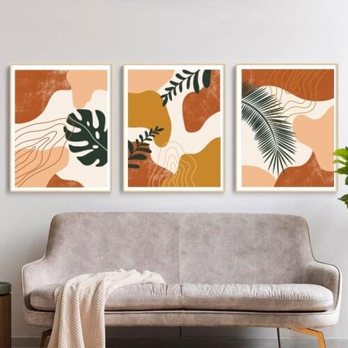 Boho Abstract Plants Posters and Prints Palm Leaf Color Block Shapes Gallery Wall Art Canvas Painting Pictures Living Room Decor