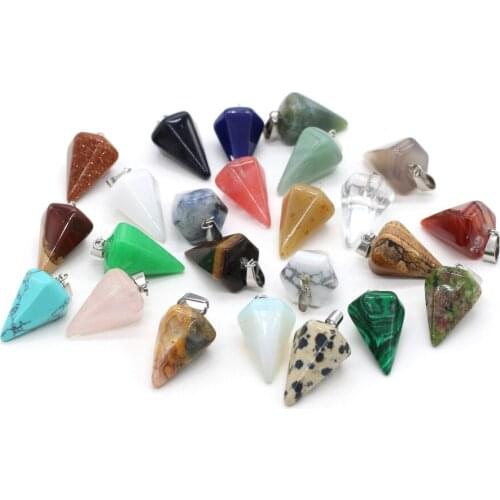 Natural Stone Pendant Polygonal Cone Shape Crystal Agates Turquoises Stone Charm for Making Jewelry Women Necklace Bracelet