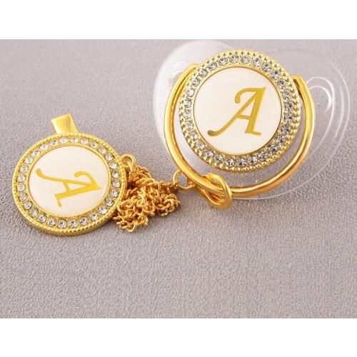 26 Initial Letter Transparent Baby Pacifier with Chain Clip Newborn BPA Free Luxury Bling Dummy Soother Chupeta 0-12 Months