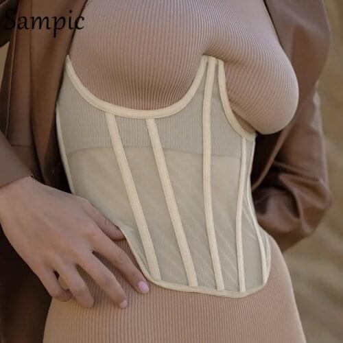 Sampic Autumn Summer Fashion Club Sexy Women Corset Tops 2020 Sleeveless Bandage White Crop Tops Ladies Casual Black Tank Tops