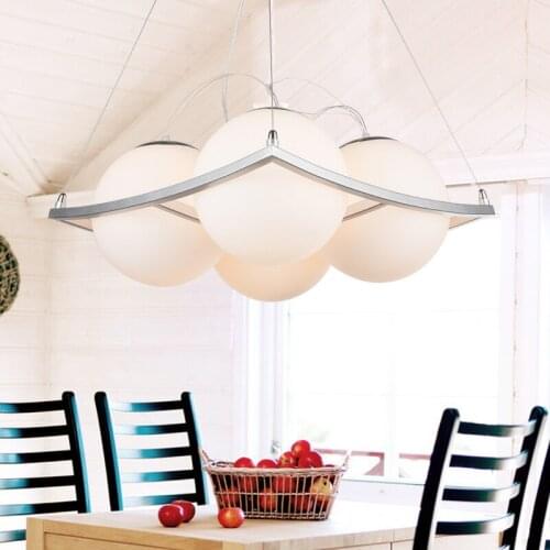 Modern Living Room Bedroom White Glass Ball Wrought Iron Pendant Light 4 Heads Lights Bed S luminaire