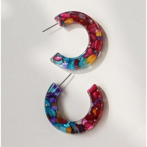 UJBOX New Fashion Colored Acrylic Resin Earrings Hoop for Women Wedding Party Jewelry Accessories Gift
