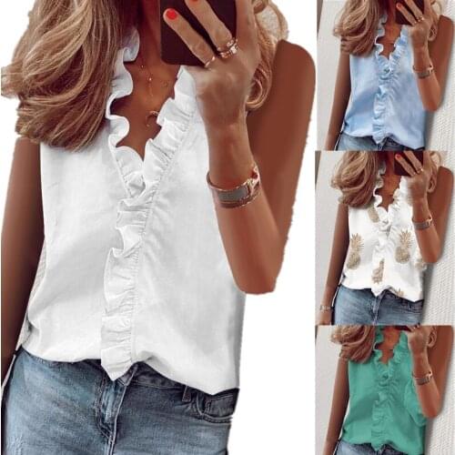 Plus Size White Ruffle Letter Print Casual Tank Tops Women Summer Sleeveless V-Neck Lady Pullover Vest Fashion Street Black Tops