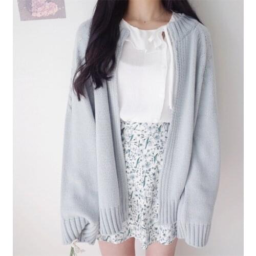 Preppy Style Blue Cardigan 2021 Spring Autumn O-Neck Long Sleeve Women Knitted Sweater Sweet Outerwear Coat&jacket Lady Fashion