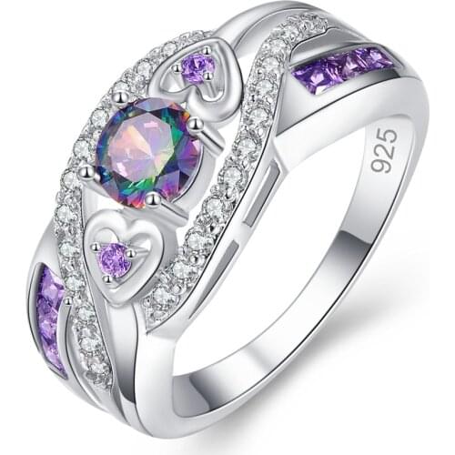 Dropshipping Fashion Women 925 Jewelry Austrian Oval Heart Cut Design Multicolor & Purple White CZ Silver 925 Ring Size 6 7 8 9