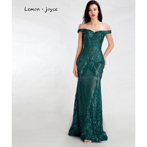 Lemon joyce 2020 Green Evening Dresses Sexy Off the Shoulder Simple Mermaid Party Dress robe de soiree Plus Size