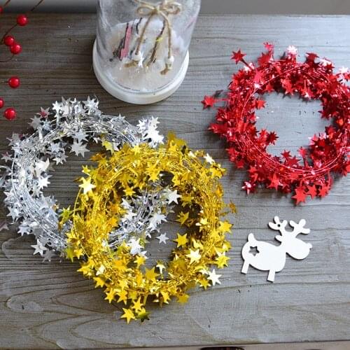 1pc 7.5m Christmas Gold Silver Stars Wire Garland Tinsel Star Rattan Xmas Tree Decoration for Home Wedding Birthday