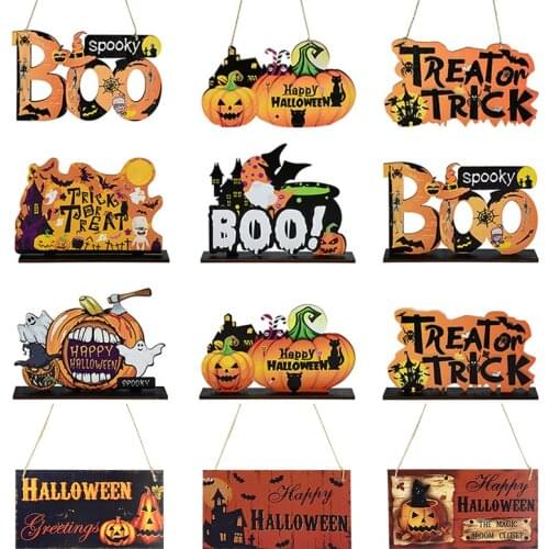 1pc Happy Halloween Wooden Craft Hanging Ornament Spooky Boo Trick Or Treat Party Supplies Wood Desktop Home Halloween Decor