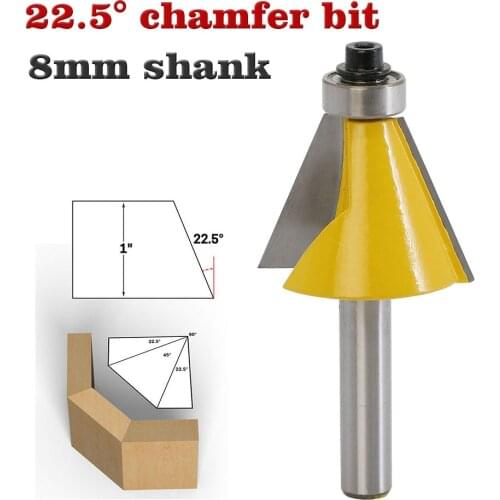 1pc 8mm Shank 22.5 Degree Chamfer & Bevel Edging Router Bit woodworking cutter woodworking bits