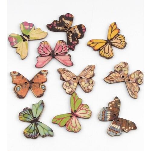 20pcs 21x28mm 2Holes Colorful Butterfly Wooden Buttons For Clothing Scrapbooking Crafts Sewing Buttons DIY Decorative