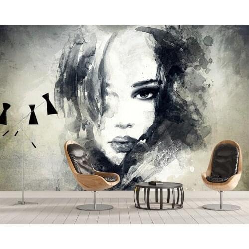 Beibehang Custom wallpaper retro black and white style abstract beauty avatar TV background bedroom living room 3d wallpaper