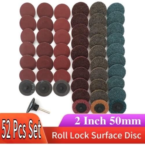 52Pc Sanding Discs Set,2" Inch Mix Roloc Quick Change Sanding Disc Roll Lock Surface Polishing Pad