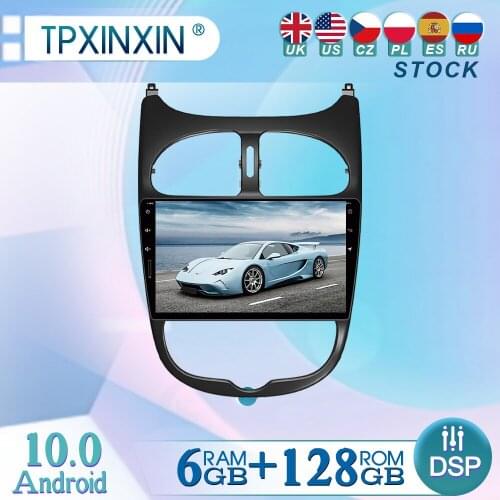 6+128GB For Peugeot 206 2000-2016 9" Android10 Radio Player Car GPS Navigation Head Unit Car Radio with Screen WIFI DSP CARPLAY