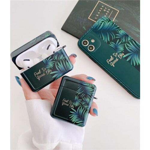 Emerald Banana Leaves Earphone Case For AirPods Pro 2 Cases Vintage Cute Soft Splicing Protective Cover for AirPod 2 1 Air Pods