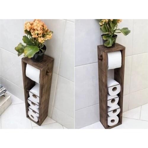 Decorative Toilet Paper Holder and Roller Wooden Rustic Design Walnut Solid Coating WC Storage Organizer Rack Accessory