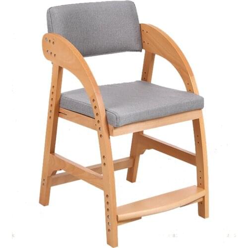 Solid Wood Childrens Learning Chair Can Be Lifted, Primary School Students Can Correct Sitting Posture, Seat Back, Leather Dini