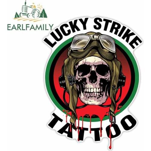 EARLFAMILY 13cm x 9.7cm for Light Helmet Skull Lucky Strike Tattoo Decal Scratch-proof Car Sticker Occlusion Scratch Decoration