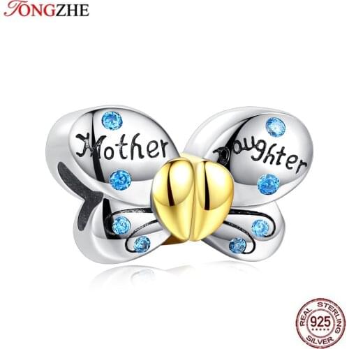 Butterfly Enamel Charms 925 Sterling Silver Sweet Mother Daughter Charms for Jewelry making Fit Bracelet