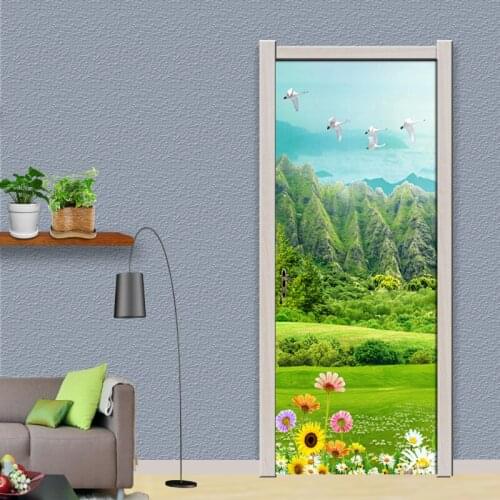 Fresh Grassland Hot Air Balloon 3D Wall Decoration Mural Wallpaper Living Room Bedroom Bathroom Door Stickers Waterproof Sticker